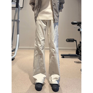 Pantalones Cargo de Algodón Retro Americano para Hombre, de Corte Diagonal, con Bordado de Ojales, Pierna Recta y Micro-Campana, a la Moda - Product Image 1