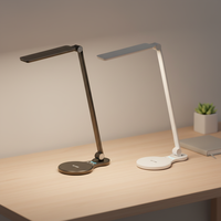 Lampe de bureau moderne avec chargeur sans fil, lampe LED à 5 températures de couleur, support réglable en aluminium, lampe de table en ABS, éclairage flexible pour l'étude et la lecture