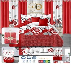 24-teilige Baumwoll bettwäsche sets mit passenden Blumen vorhängen King Size auf Lager - Product Image 2