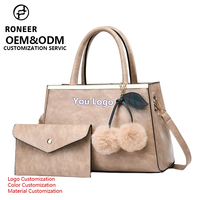 Ensemble de sacs à main vintage pour femmes, 2 pièces : sac fourre-tout et sac seau, avec porte-clés pompon en fourrure, grande capacité, logo personnalisé, fermeture à chaîne, vente en gros