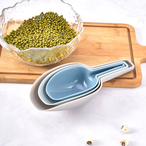 Juego de palas de hielo de plástico de tres piezas, cuchara de cocina apilable para harina, granos, arroz, colores mezclados, forma rectangular, versátil - Product Image 4