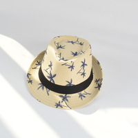 Vente en gros de chapeau de paille Panama motif personnalisé mode cocotier unisexe été plage large bord Jazz papier chapeau de paille pour hommes femmes