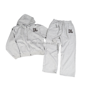 Conjunto de Sudadera con Capucha y Pantalones Deportivos Personalizados para Hombre, Logotipo DL Bordado, Color Sólido, Ropa Casual de Calle, para Otoño, 100% Algodón, Felpa Francesa - Product Image 3