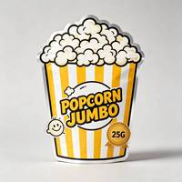 Sachet Mylar personnalisé de 25g en forme de seau à popcorn, découpé sur mesure, de qualité alimentaire, à soufflet, imprimé, pour l'emballage de snacks et de popcorn en détail