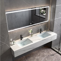 Miroir de maquillage à led, style moderne, pierre en marbre artificiel, double évier, salle de bains, vanity