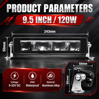 Barre lumineuse LED 9,5 pouces 120W à rangée unique, projecteur auxiliaire, lampe de conduite tout-terrain pour camion, pick-up, SUV, modification de calandre