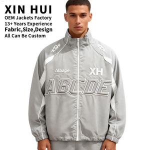 Custom Winter Streetwear Grey <b>Track</b> <b>Jacket</b> <b>Men</b> Embroidery Windbreaker High Quality Oversized Zipper Sports <b>Jacket</b> Faux Fur - Product Image 2