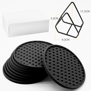 HongYun Custom Logo Thickened Cup Pad Mat Round Non-slip Non-stick <b>Drinks</b> Silicone <b>Coasters</b> with Holder <b>for</b> Hot or Cold <b>Drinks</b> - Product Image 4