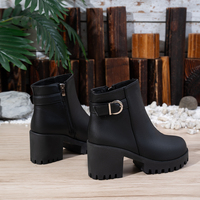 Bottines à talon bloc épais pour femme, avec fermeture éclair latérale, bride à boucle, bout rond, tige en tissu, semelle à crampons, plateforme, été, automne, hiver