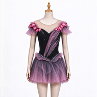 Robe de patinage et de danse pour enfants et adultes, noire, rose, violette, à épaules dénudées, tutu floral, dos croisé, pour compétition et spectacle de patinage sur glace