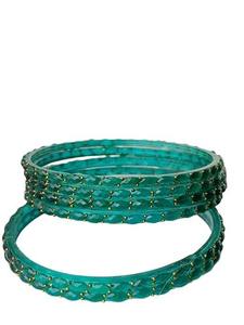 Ensemble de bracelets en verre géométrique Teal Maa Durga avec perles dorées, romantiques, tendance, mode, bracelets de mariage pour femmes - Product Image 3