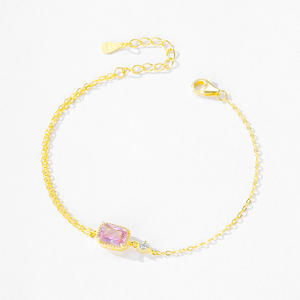 Pulsera de Cadena de Oro con Circonita Cuadrada Rosa en Plata de Ley S925 para Mujer, Joyería Moderna y Sencilla, Versión de Cobre Personalizable - Product Image 6