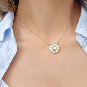 สร้อยคอจี้พระอาทิตย์เปลือกหอยอะบาโลนไรน์สโตนโทนสีทองรูปดาวสำหรับผู้หญิงของขวัญเครื่องประดับ - Product Image 4