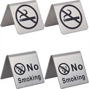 Cartelli Personalizzabili in Acciaio Inox con Avvertimento Fumo Proibito per Ristoranti/Uffici/Hotel - Product Image 1