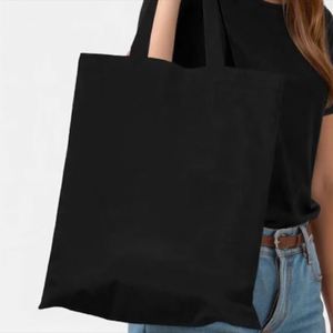 Large Durable Unisex Black Cotton Canvas Casual Tote Bag <b>Open</b> Top Custom DIY Logo Thick Shoulder Travel Beach Shopping Bag - Product Image 1