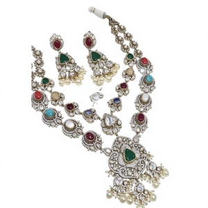 Attractive Premium Quality Brass Gold Plated Moissanite Necklace <b>Set</b> with Earrings for Wedding and <b>Gift</b> Collection for <b>Women</b> - Product Image 2