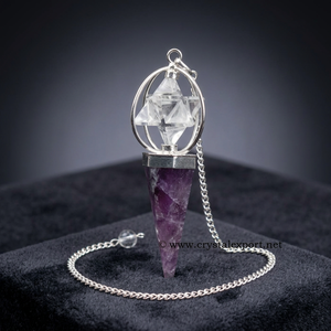 Amethyst Faceted Triangle Pendulum With Merkaba Crystal For Necklace Making - Product Image 3