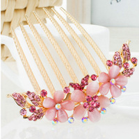 Koreanische Version Frauen Haar gabel vergoldet Sieben Zahn Haarkamm Kristall Opal Blume Haarnadel Hochzeits schmuck