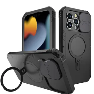 Coque en métal pour Apple iPhone 15 Pro Plus Max Magnétique 360 Protection Complète avec Protecteur d'Écran d'Objectif