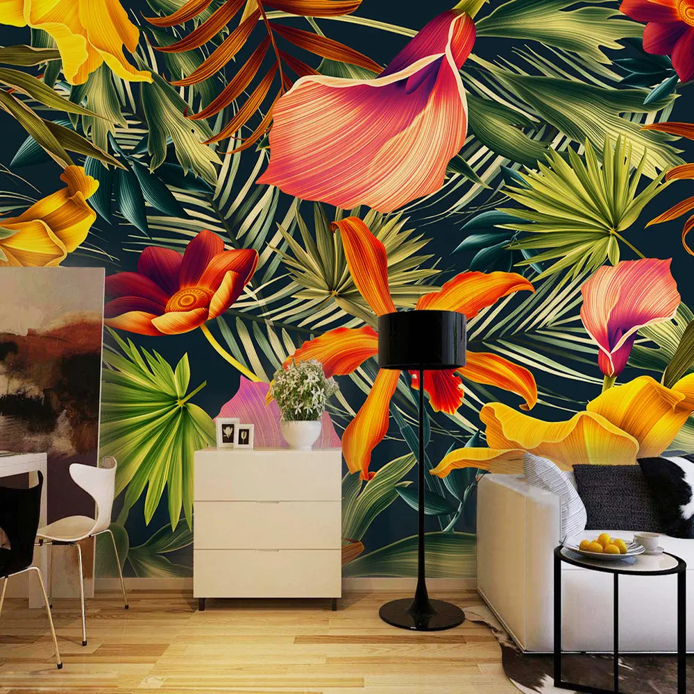 Papel de parede personalizado, mural de parede tropical, planta, flores de banana, folhas, backdrop, pintado, sala de estar, quarto, grande mural, papel de parede