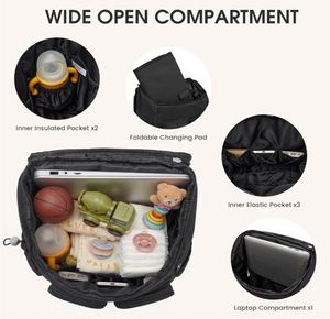 Mochila Pañalera, Bolsa de Bebé con 15 Bolsillos, Bolso de Viaje para Niña o Niño con Bolsillo Térmico, Linda Bolsa de Pañales con Correas para Cochecito - Product Image 4