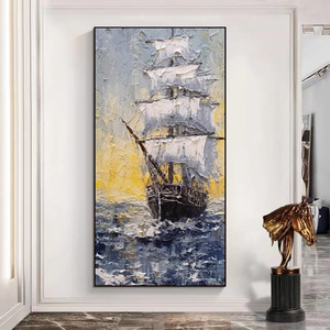 Pintura de barco de paisaje marino al óleo pintada a mano de Dafen en el lienzo del océano con decoración de Arte de Marco - Product Image 4
