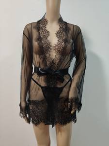 فستان نوم شفاف مثير من قطعتين للنساء بمقاسات كبيرة، قميص نوم نسائي مع سروال داخلي - Product Image 4