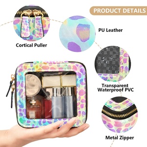 Portable Leopard Print PU Leather Lady Outdoor Mini Cosmetic Case Travel Small Custom Design <b>Makeup</b> Bag With Clear Windows - Product Image 5
