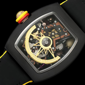 Reloj Mecánico de Lujo Premium con Diseño de Sonrisa, Carcasa de Cerámica Negra, Correa de Velcro Amarilla Transpirable, Esqueleto para Caballero, Resistente al Agua - Product Image 4