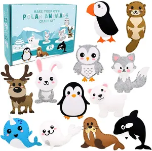 Kit de costura seguro e criativo, animais polares de feltro para crianças fazem seu próprio brinquedo de inverno
