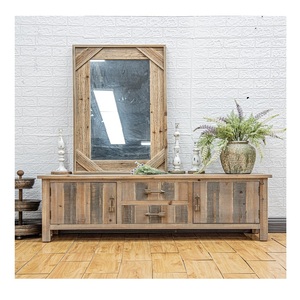 INNOVA vintage rustic design wood and metal industrial tv stand table cabinet with drawer