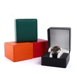 Luxus Hochwertige benutzer definierte Logo schwarz PU Leder Pappe Papier Geschenk verpackung Single Watch Box Fall