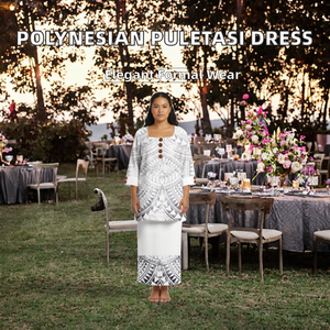 Vestido Puletasi Samoano de Dos Piezas con Diseño Tribal Polinesio de Primavera/Verano, en Poliéster, Estampado Personalizado, Elegante y Formal para Eventos - Product Image 2
