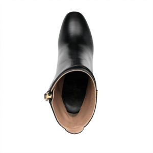 Bottines courtes noires à bout rond pour femme, en cuir véritable, à plateforme, talon bloc haut, avec fermeture éclair, chaudes pour l'hiver - Product Image 6