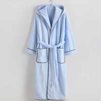 Peignoir en tissu éponge 100% coton avec capuche, bleu ciel, confortable et durable pour la maison et les cadeaux, peignoir ceinturé pour femmes, service ODM