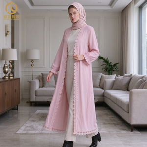 Kimono Elegante Turco OEM con Cintura e Motivo a Righe, Abaya Personalizzata Dubai con Apertura Frontale, Cardigan Lungo Islamico Modesto per Donne - Product Image 2