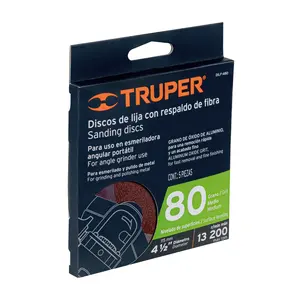 BOX 5 4-1/2" Fiber Backed <b>Sanding</b> Disc, <b>80</b> <b>Grit</b>, TRUPER - Product Image 3