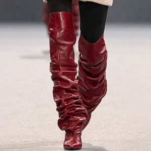 Pleated Loose Upper Long Booties Women Wide Top Baggy High Wedge Heels Shoes Over the Knee Sexy Pointy Toe Pumps - Product Image 4