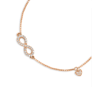 925 Sterling Silver Rose Gold Plated <b>Infinity</b> <b>Bracelet</b> for Women CZ <b>Infinity</b> Symbol <b>Bracelet</b> with Heart Charm Adjustable - Product Image 1