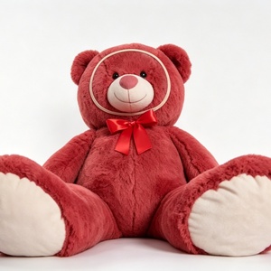 Customized Teddy bear with red bow, <b>Large</b> red stuffed bear, Sitting red ribbon teddy bear, Wine red teddy bear - Product Image 5
