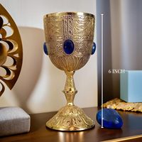 Gobelet vintage en laiton doré 6.5 \ "fait à la main coupe de communion gobelet à vin médiéval gemmes bleues pour décorations de mariage REPLICARTZ