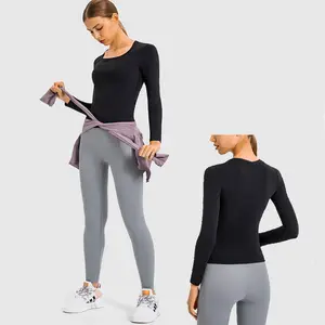 5色XS-XL定制女士长袖瑜伽服批发女士运动运动衫女士健身活动上衣