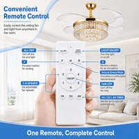 Lustres intelligents modernes à LED BT Control Ventilateur de plafond en cristal encastré avec fonction musique et moteur DC à distance