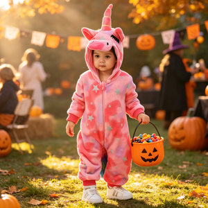 Tuta in pile rosa con stelle e <span class=keywords><strong>unicorno</strong></span> per bambini, autunno inverno, Halloween, carnevale, abbigliamento da gioco, performance sul palco, tuta cosplay con cappuccio - Product Image 1