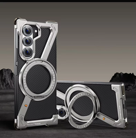Coque de protection intégrale en métal creux avec anneau magnétique intégré et béquille pour Samsung Z Fold 5 6 7 8