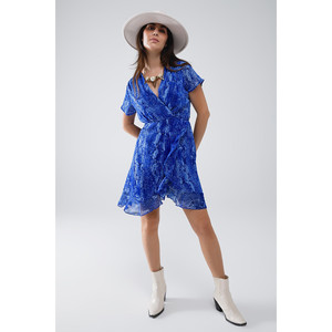 Robe courte en tissu imprimé animalier bleu et lurex doré - Product Image 6