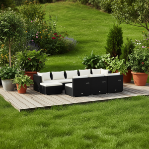 Ensemble de salon de jardin en rotin noir crème D0100H70098 6 places, mobilier d'extérieur résistant aux intempéries, design contemporain - Product Image 2