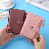 Harga pabrik dompet wanita kulit PU dompet wanita tempat banyak kartu koin kecil ramping pendek dompet ritsleting pengait