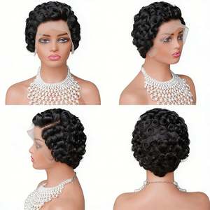 Vente flash Chioma pour boucles, cheveux 100% humains pour perruque, dentelle transparente 13x4, noir naturel, longueur courte, sans colle - Product Image 3