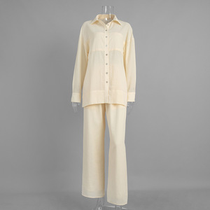 Custom <strong>2026</strong> Spring Women's <strong>Cotton</strong> Shirt &amp; Pants Set Long Sleeve Vacation Two Piece Outfit, OEM/ODM by China Factory 2 Piece Set - Product Image 4
